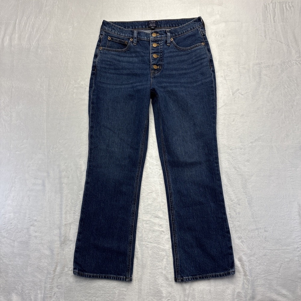 J.Crew Mid-Rise Flare Crop Jeans Womens 27 Button Fly Dark Wash Denim